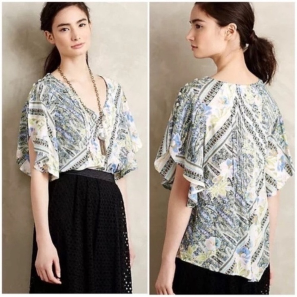 Anthropologie Multi-Color Flutter Sleeve Top - image 1